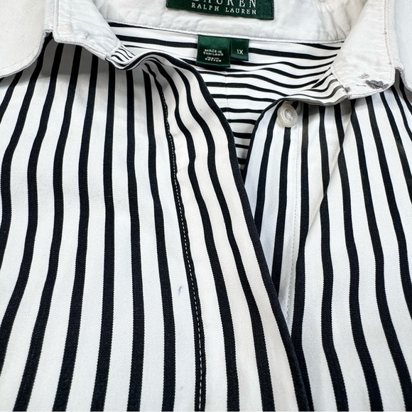 Lauren Ralph Lauren Black White Striped Button Up Shirt with Monogram. 1X - Picture 7 of 14